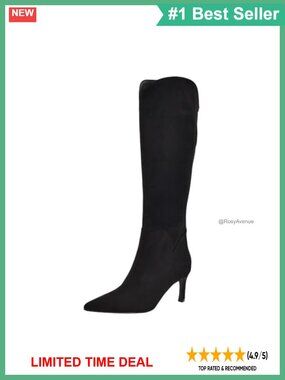 Faux Suede Knee High Heeled Boots Wide Calf Pointy Toe Zip